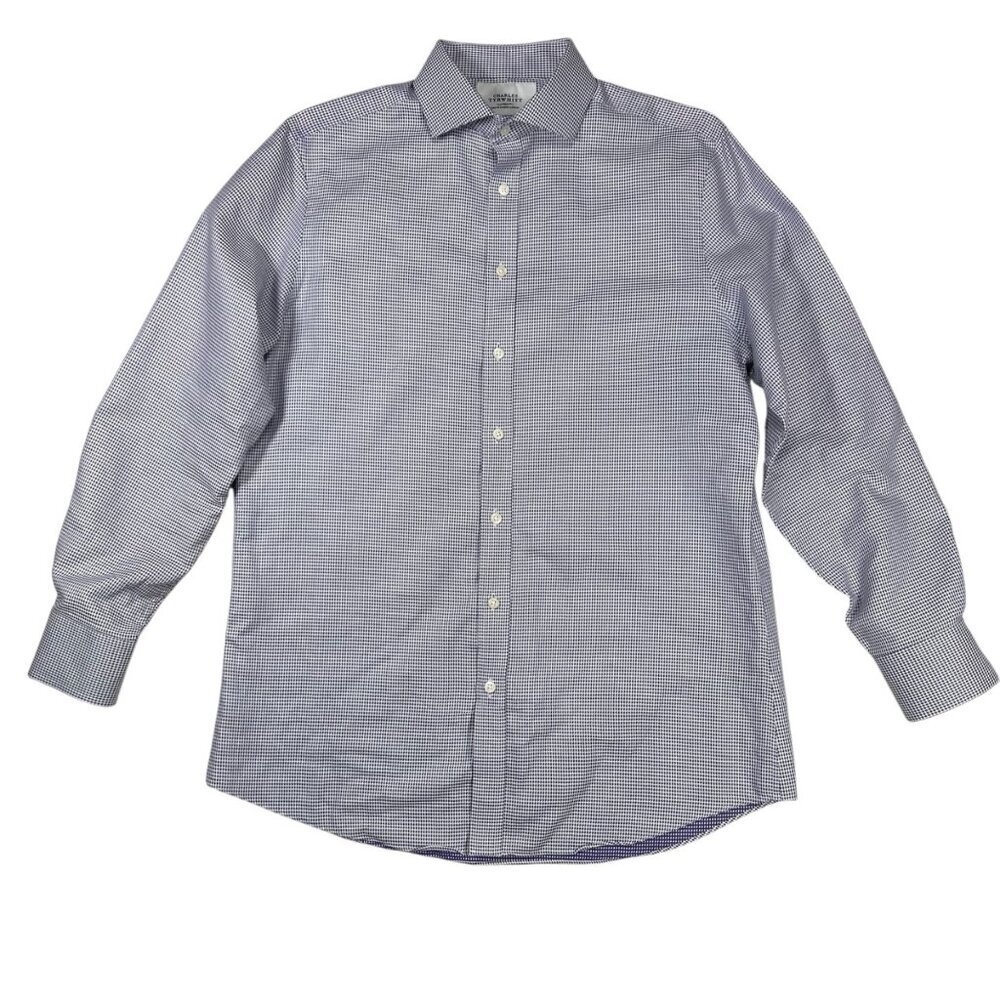 Charles Tyrwhitt Checkered Dress Shirt Gingham Office Business Blue White
